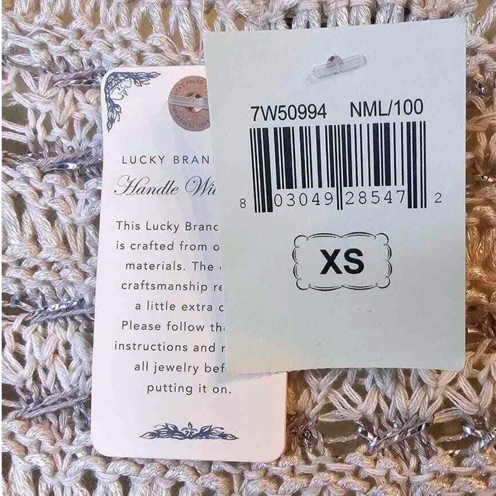 Lucky Brand Sweater Women XS Cream Silver Metallic Open Knit New 7W50994 - Picture 8 of 13